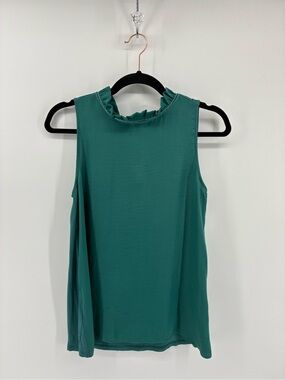Loft Teal Ruffle-Neck Sleeveless Top Tank Top